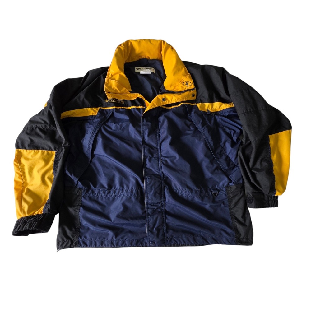 VTG Columbia Mens Windbreaker Jacket Navy Blue Yellow Colorblock Large NO LINER
